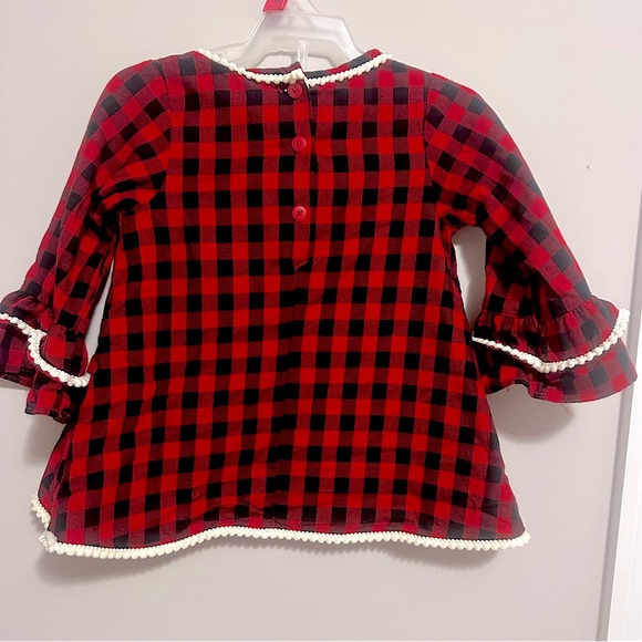 Like new Red &blk w/ white cute ruffles sz 18M fun plaid dress w/wh bow headband - Picture 4 of 12
